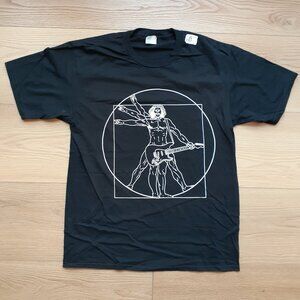 New Medium Vitruvian Man Guitar Player Da Vinci Black T-Shirt
